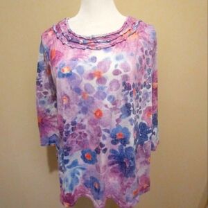 Alfred Dunner Pink and Purple  3/4 Sleeve Blouse